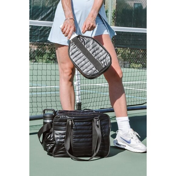 Women Black Pickle Ball Bag Detachable Paddle Case Adjustable Shoulder Strap Bag - Picture 7 of 9